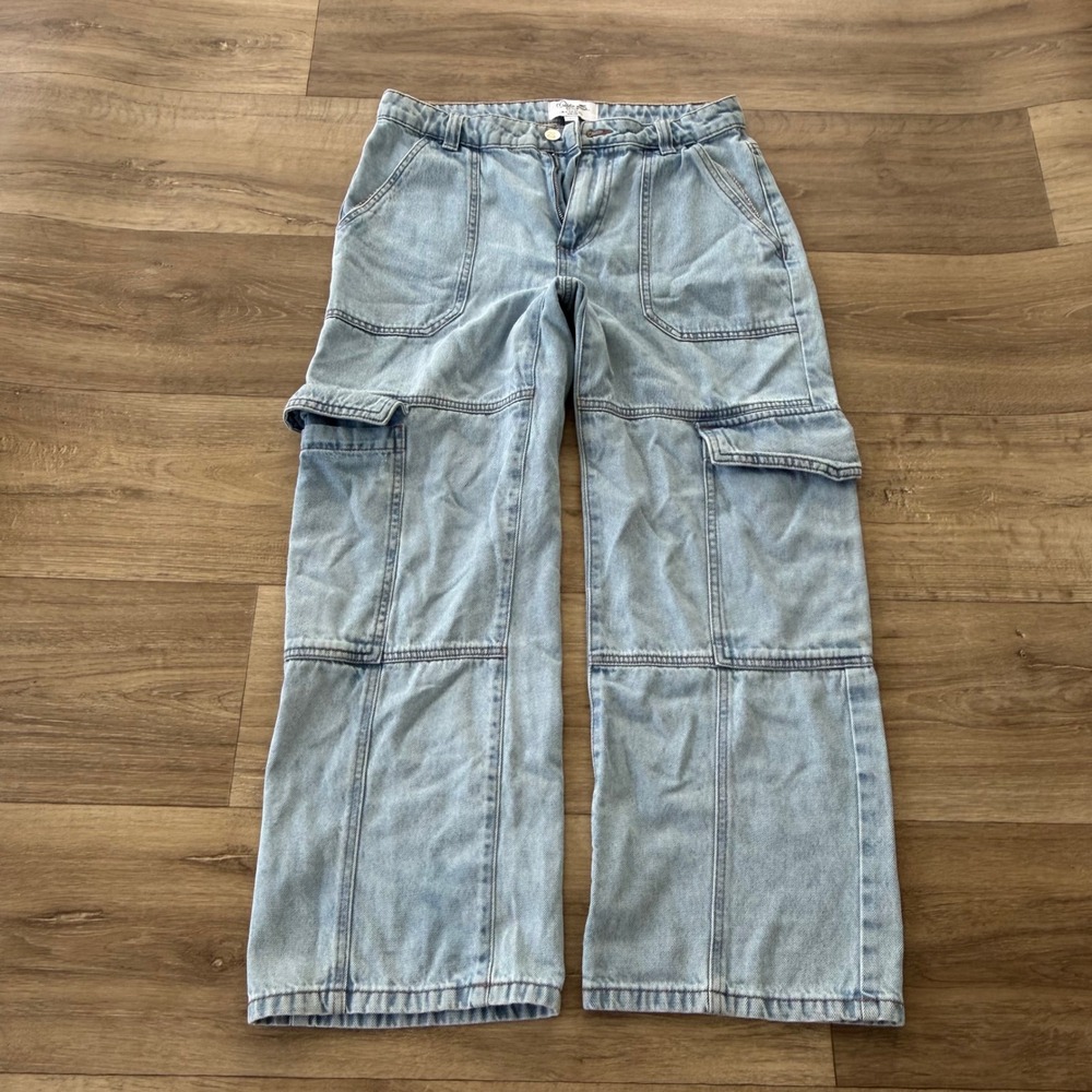 Miss‎ S Denim Petites Light Wash Wide Leg Cargo Jeans W30 L28 Streetwear Utility